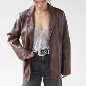 Urban Outfitters Brown Oversized Faux Leather Women's Blazer